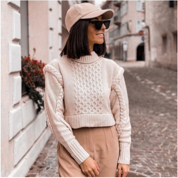 Zara Ecru Shoulder Pad Knit Sweater - Picture 4 of 7